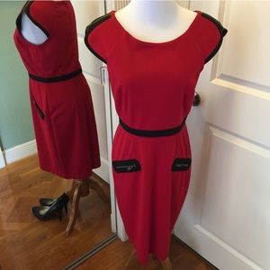 LONDON TIMES Zipper Cap Sleeve Red & Black Dress